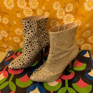 Dolls Kill Size 10 Silver Star Glitter Boot Heels
